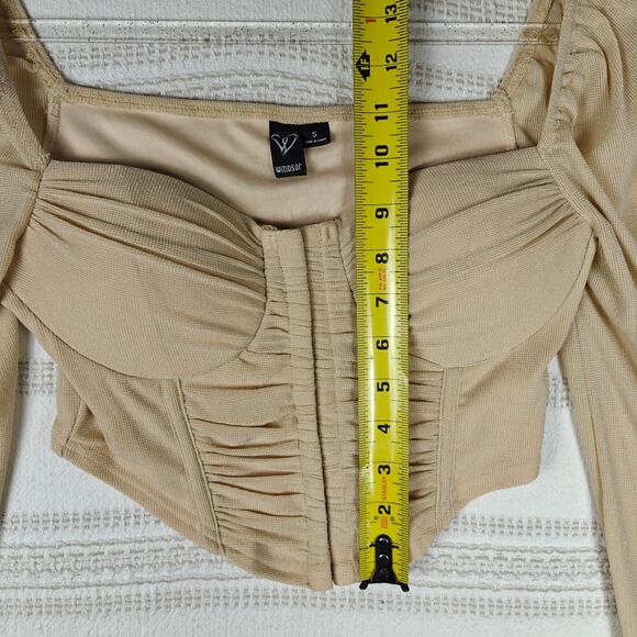 Windsor Beige Corset Long Sleeve Cropped Blouse Top Size Small - Picture 6 of 10